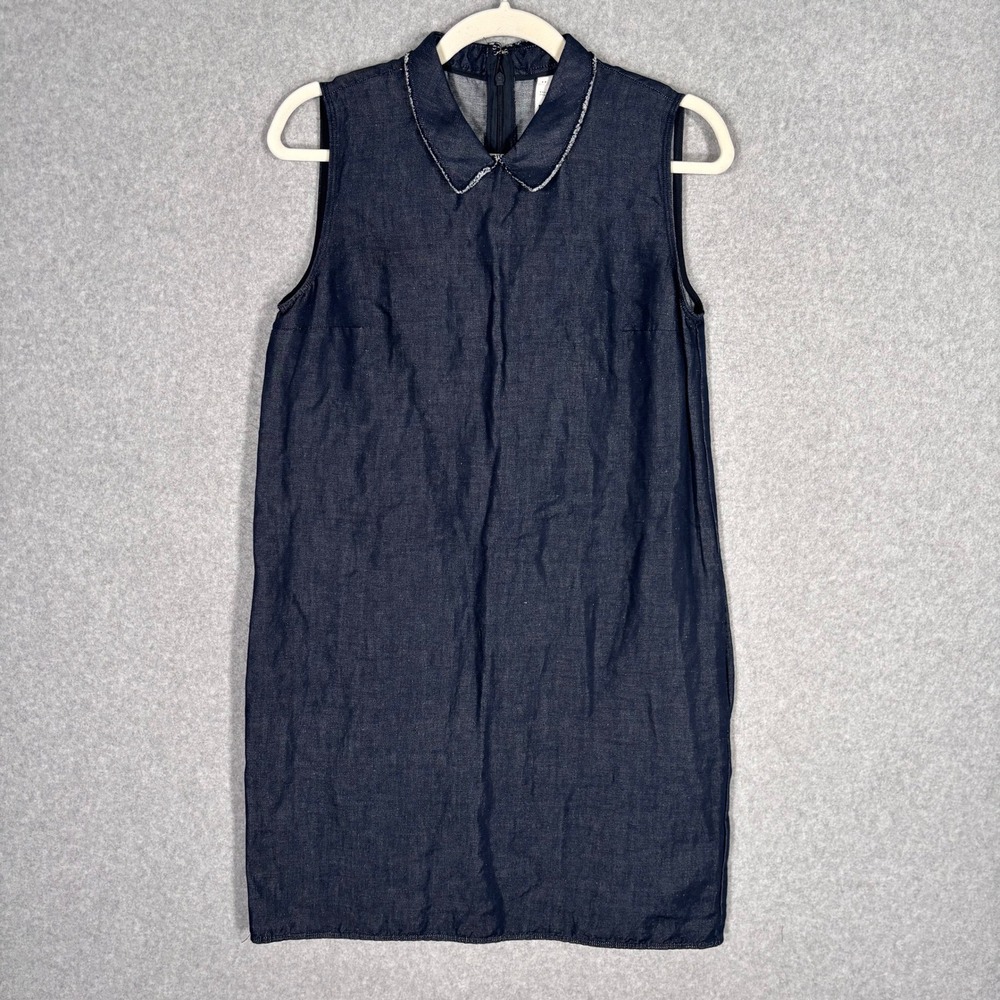 GAP Chambray Shift Dress XS Blue Denim‎ Linen Cotton Collar Pockets Preppy Twee